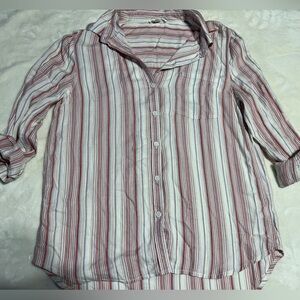 beachlunchlounge Red and White Striped Button-Down Shirt